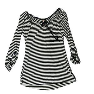 BAILEY 44 BLACK WHITE STRIPED BLOUSE OFF SHOULDER TIE XS WOMENS